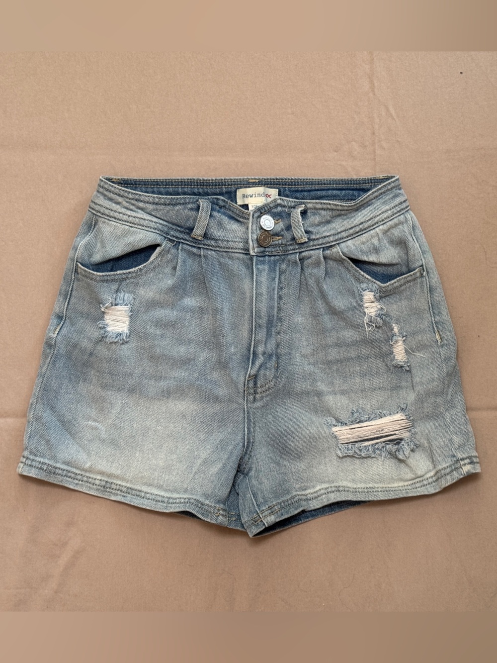 Rewind Light Blue Distressed High-Rise Jean Shorts